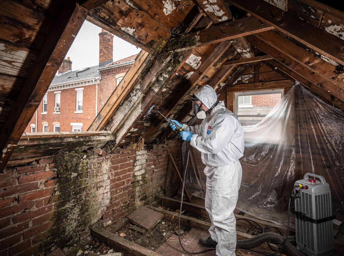 Removing Mold From Attics in Rochester's Brick Row Houses
